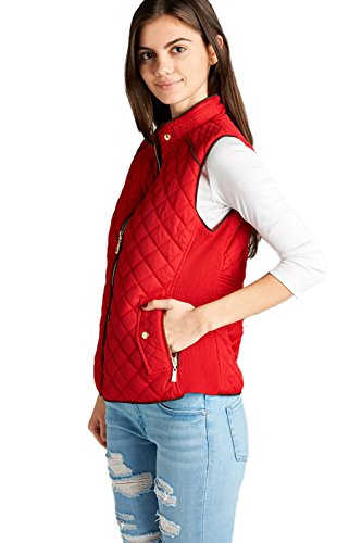 Quilted Padding Vest With Suede Piping Details Sizes from S to 3XL (Red-Medium)
