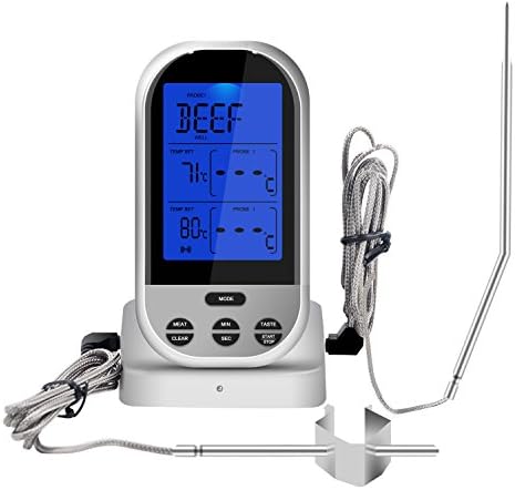 FULLLIGHT TECH Upgraded Wireless Remote Meat Thermometer - Waterproof Dual Probe Instant Read Food Cooking Thermometer with Large LCD and Timer Alarm For BBQ Kitchen Oven,Lifetime Guarantee