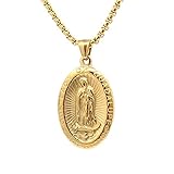 Stainless Steel Blessed Virgin Mary Maria Oval Medal PendantNecklace For Mens Womens (Gold)
