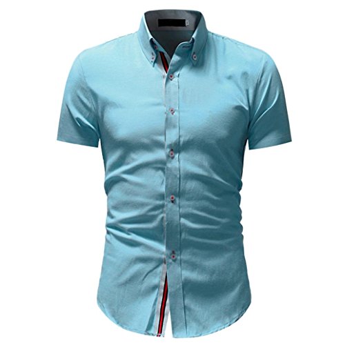 Click Here to See More Images NREALY Men Fashion Shirt Solid Color Male Casual Short Sleeve T Shirt Tunic Vest(Large, Sky Blue)