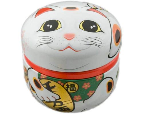 Japanese Made Lucky Cat Aluminum 100g Tea Canister Loose Tea Container Keep Dry Made In Japan (Maneki Neko)