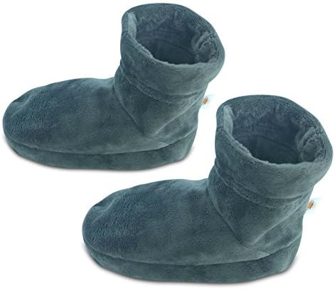 Heated/Microwavable Foot Warmer Booties/Boots with Drawstring Closure - Made of Super Soft Plush Fabric for an Extra Comfortable Feeling | 1 Pair, Gray Color (Large, Gray Color)