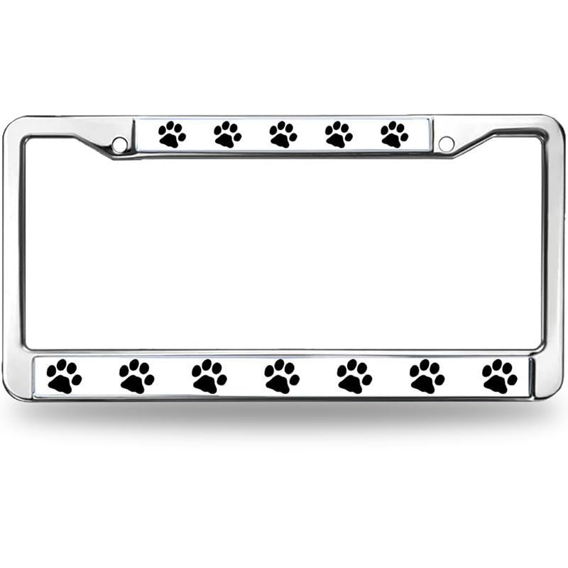 Photo 1 of Dog Pawprint Aluminum License Plate Frame Paw Prints License Plate Frame Chrome 2 Holes