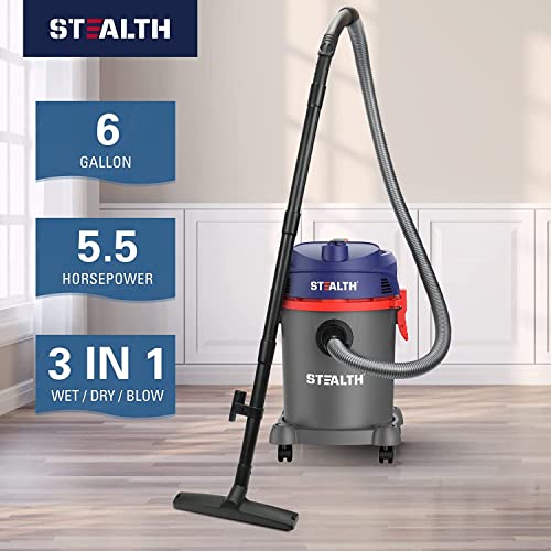 Stealth 6 Gallon Wet Dry Vacuum, Powerful 5.5 Horsepower Motor, 3 in 1