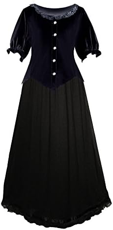 Victorian Steampunk Gothic Renaissance Velvet Top &amp; Long Skirt (M, All Black)