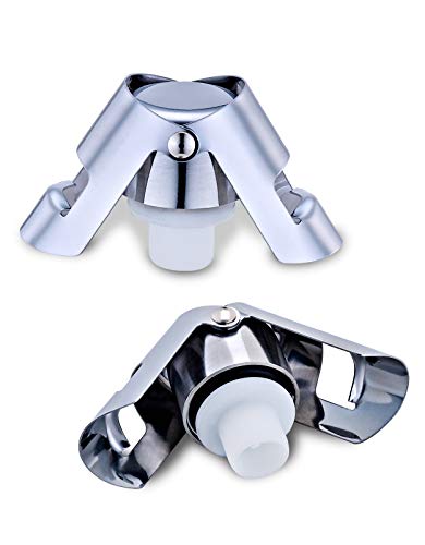OWO Champagne Stopper, Stainless Steel Bottle Plug Sealer for Sparkling Wine, Superior Leak-Proof Bubble Retaining Saver, No Sharp Edge, No Spill, Fizz Saver, Passed Press Test (Silver)