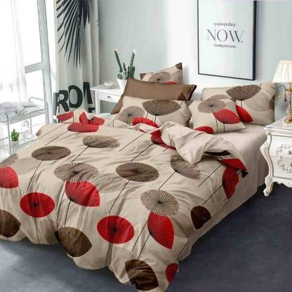 Global Home 3D 180 TC Glace Cotton Modern Double Bedsheets with 2 Pillow Covers (Multicolour, 225 X 235 cm)