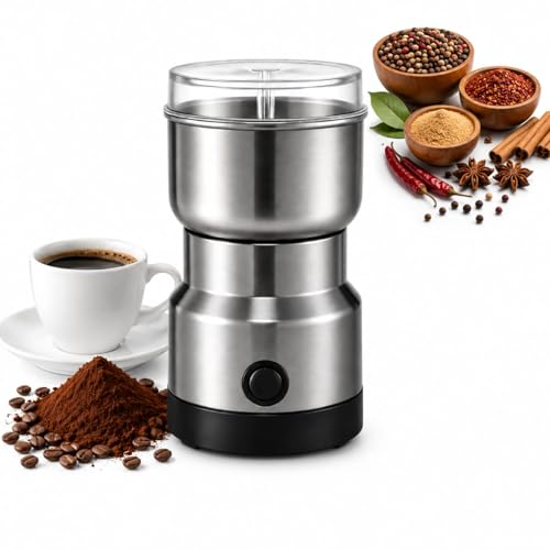 Moedor de Café Elétrico 220V Premium em Aço Inoxidável – Triturador de Grãos Café Pimenta Temperos e Especiarias – Compacto Potente Moagem Uniforme e Fácil de Limpar