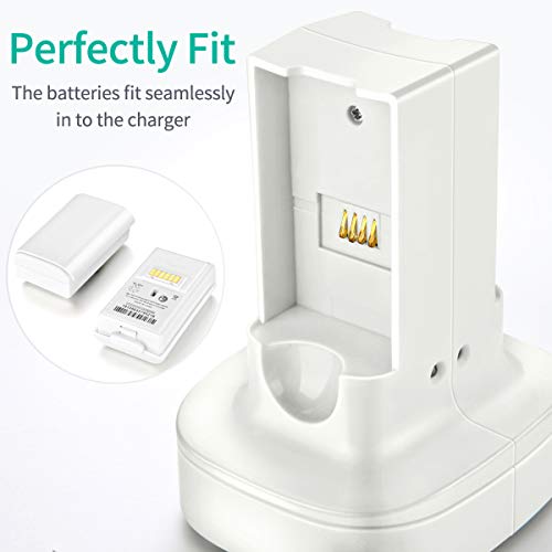 OBVIS for Xbox 360 2 Pack Rechargeable Battery Pack with Dual Charging Station Dock Charger Stand Base (White)