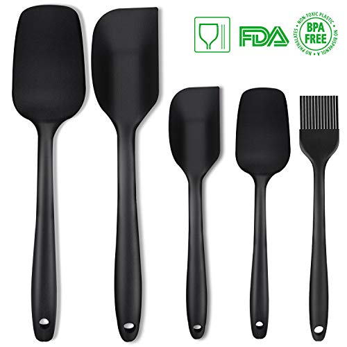 Silicone Spatula Set 5 Piece Seamless Rubber Spatulas 600ºF High Heat-Resistant Non-stick With Stainless Steel Core Kitchen Utensils Good Grips Spatulas For Cooking & Baking