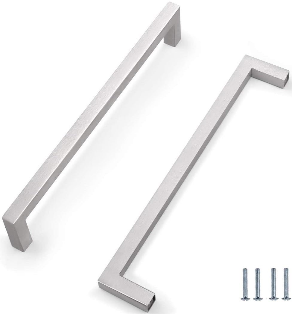 Dreneco 2 Pack Kitchen Door Handles, Drawer Knobs, Cabinet Handles Stainless Steel Square Kitchen Cupboard Handles, 224mm, Silver (Screws Included) — image 1