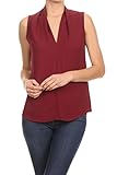 ReneeC. Women's V Neck Sleeveless Draped Sexy Summer Tank Blouse Top (Large, Burgundy)