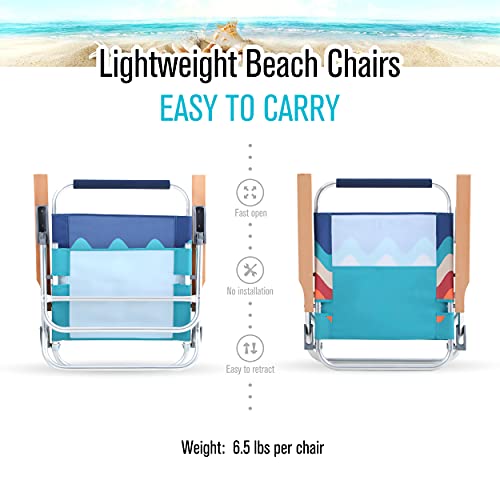 Hang Ten 3Position Beach Chairs (2Pack) Lightweight Backpack Beach