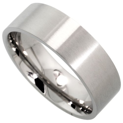 Sabrina Silver Stainless Steel Pipe Cut Flat 8mm Wedding Band/Thumb Ring Comfort fit Brushed Matte Finish, Size 9