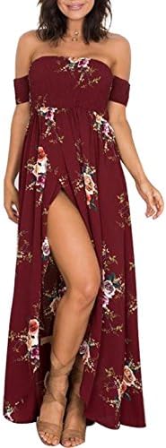 InStylish Women's Floral Off the Shoulder Split Chiffon Maxi Beach Dress for Wedding Party