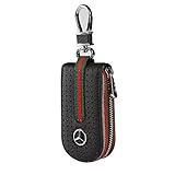 Leather Car Smart Key Chain Universal Key Holder Bag Black Zipper Case Cover Wallet Bag Shell Fob Ring (Benz)