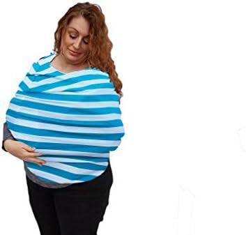 Superior Quality Baby car seat Cover - Nursing - Breastfeeding, it is Breathable - Soft - Stretchy, Multi use: seat Canopy-Stroller-Shopping cart-high Chair by Baby House Gear (Aqua/Blue Stripes)