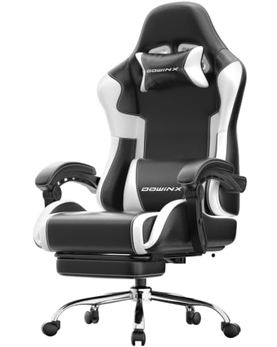 Dowinx Gaming Stuhl, Ergonomischer Chair, Gamer Sessel mit Fußstütze, 150KG Belastbarkeit Gamingstuhl mit Feststehende Armlehnen, PC Computerstuhl Bür