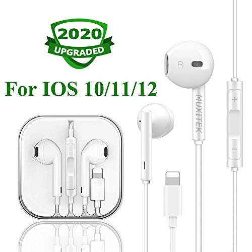 MUXITEK Earphones Headphone with Microphone and Volume Control, Compatible with iPhone 11/11Pro/11Pro Max/Xs/XS Max/XR/X/8/8 Plus/7 and iOS 11/12/13 (White)