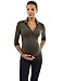 PattyBoutik Mama V Neck Long Sleeve Maternity Polo Shirt (Dark Olive Green M)