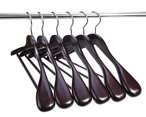 Nature Smile Luxury Mahogany Wooden Suit Hangers - 6 Pack - Wood Coat Hangers,Jacket Outerwear Shirt Hangers,Glossy Finish with Extra-Wide Shoulder, 360 Degree Swivel Hooks & Anti-Slip Bar with Screw - Thumbnail 6