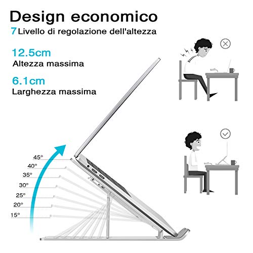 LDesign Supporto PC Portatile, Pieghevole Angolazione Raffreddamento Regolabile Porta PC, Leggero Notebook Supporto per Laptop da Tavolo Regolabile