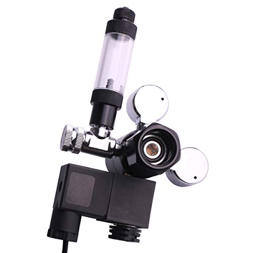 FZONE Aquarium CO2 Regulator DC Solenoid Mini Dual Gauge Display with Bubble Counter and Check Valve for US Standard CGA320 Co2 Cylinder