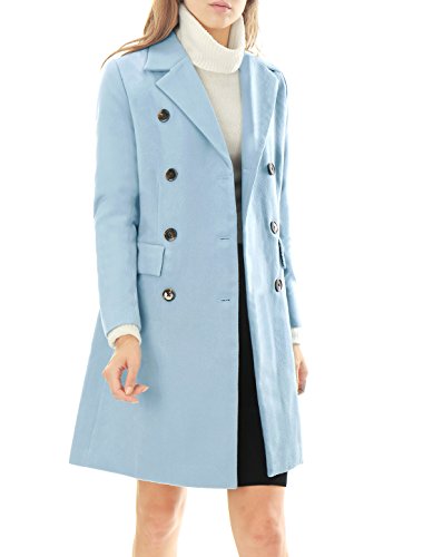 Allegra K Women's Notched Lapel Double Breasted Trench Coat XS Blue