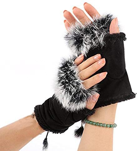 Meshieyla Women's Faux Rabbit Fur Fingerless Gloves Hand Wrist Warmer Classic Winter Glove
