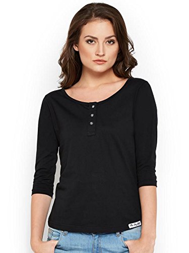 the dry state women's cotton burgundy henley pure cotton 3/4 sleeves tshirt