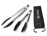 Jogoo Kitchen Tongs Set,Premium Stainless Steel With Silicone Tips,For BBQ,Cake,Meat,2 Packs,9-Inch And 12-Inch