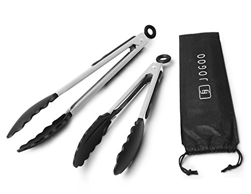 Jogoo Kitchen Tongs Set,Premium Stainless Steel With Silicone Tips,For BBQ,Cake,Meat,2 Packs,9-Inch And 12-Inch