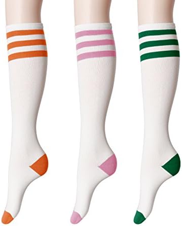 OSABASA Women's Cotton Knee High Socks - Triple Stripe Colors Fashion Socks 3 Pairs