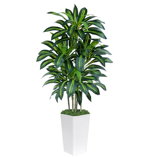 Keeplush Dracaena Artificial Plant 150 cm with White Planter, Artificial Palm Tree Large Like Real with 105 Leaves, Artificial Tree for Indoor Decoration, Living Room, Bedroom, Office, Garden, Home Decor