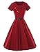 GownTown 1950s Retro Vintage Short Sleeve Party Swing Stretchy Dresses, Large, Burgundy