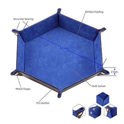 Epessa 2 Pack Dice Holder,Dice Tray, Catchall Tray, Valet Tray,PU Leather Folding Hexagon Tray for RPG, DND, Other Dice Games and Desktop Storage Organizer-8.5''