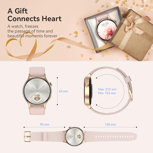 aeac Smart Watch for Women, AMOLED Ultra-Clear Screen Activity Trackers with Heart Rate/Sleep/SpO2 Monitor, Waterproof Fitness Smartwatch for iPhone/Samsung/Android（Pink Gold）