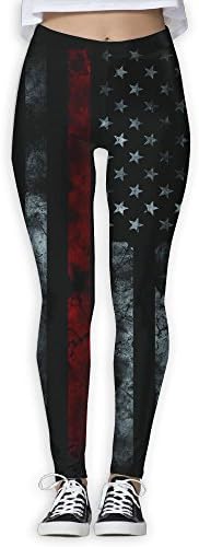 Red Thin Flag Firefighter Womens Exercise High Waisted Yoga Leggings Workout Pants For Women