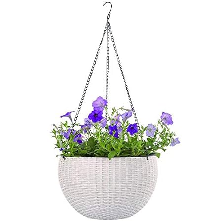 Antier 1 Pcs Rattan Woven Patternwith Chain Hanging Baskets Plastic Scindapsus Flower Pot Holder Own Watering Plant in Multicolor