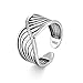 Candyfancy Multi-Lines 925 Sterling Silver Wide Ring Open Adjustable Knuckle Rings for Women