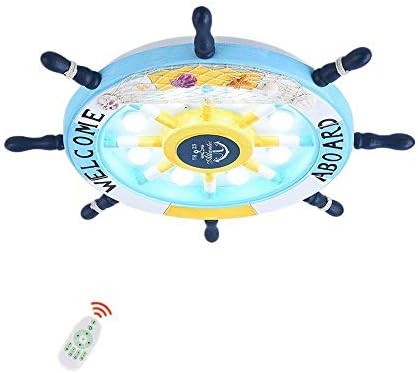 Creative Rudder Ceiling Light, Modern LED Ceiling Lamp Children's Room Chandelier Children's Cartoon Ceiling with Remote Control Sailor Pendant Lamp (Color : Yellow-45CM 24W)