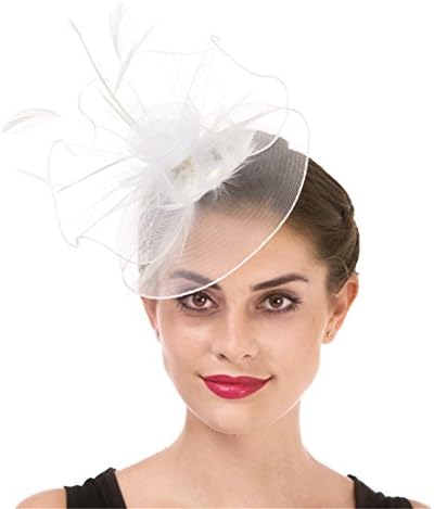 Fascinator Haojing Feather Mesh Flower on a Headband and a Clip Royal Tea Party Derby Headwear for Girls and Women