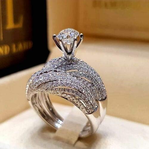 Jewelrypaotung Fashion Women 925 Silver Wedding Set Rings Round Cut White Sapphire Size 6-10 (10)
