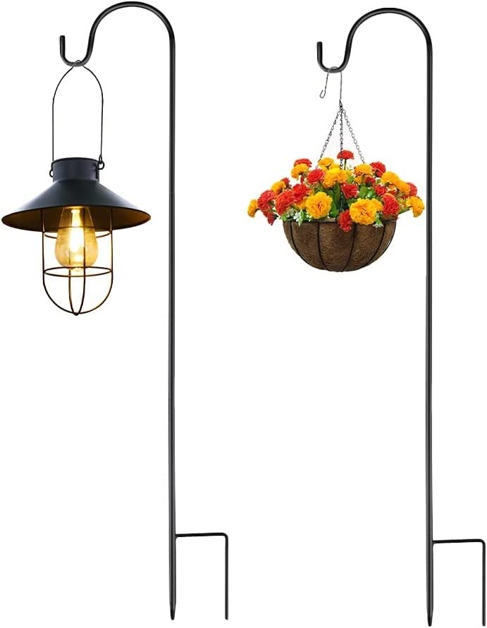 2PCS 120cm Shepherds Crook Hooks,Adjustable Metal Stake Stand Hangers,Metal Border Hook for Solar Lights, Lanterns,Mason Jars,Weddings Plant Baskets,Flower Ball