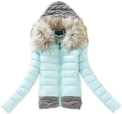 WarmFire Women's winter cotton coat fur collar hooded short jacket Parka outwear Light Blue