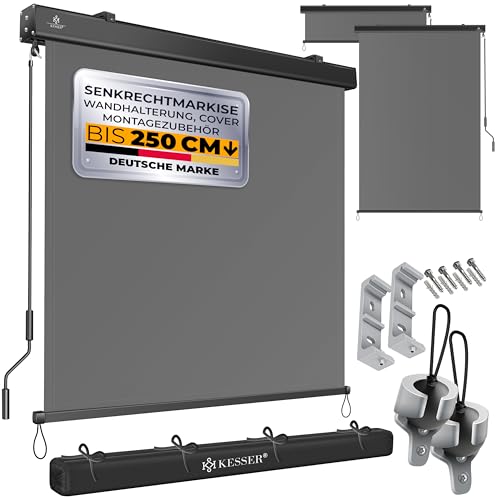 KESSER® Senkrechtmarkise 140x250cm Außenrollo Handkurbelmechanismus Balkonrollo Sonnen-und Sichtschutz Beschattung Sonnenschutz mit Kurbel Markisenkas