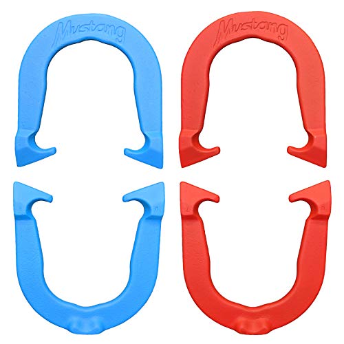 Mustang Professional Pitching Horseshoes Set- Made in USA (Red & Blue- Two Pair Set (4 Shoes)) - Thumbnail 3
