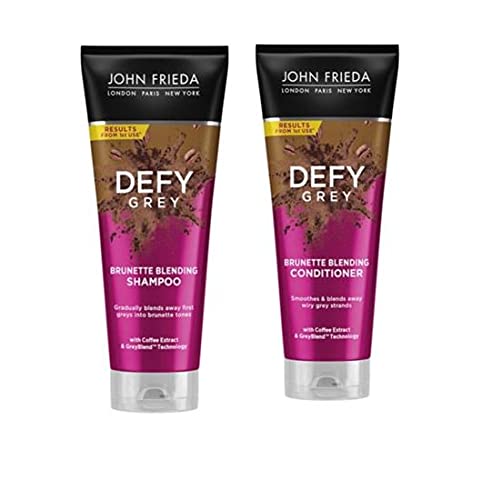multiple John Frieda Defy Grey Colour Blending Shampoo (250 ml) and Defy Grey Colour Blending Conditioner (250 ml) to blend the first grey hairs in brown hair