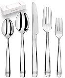 Silverware Set 18/10 Stainless Steel - Elegant Flatware Set of 20 Pieces - Eating Utensils for 4 People - Modern Cutlery Kit of Dinner Forks - Spoons Knives Dessert Forks and Spoons (B - Victoria)