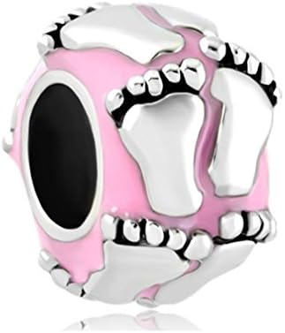 Baby Charms New Baby First Steps Footprint Pink Jewelry Beads Gift for Boy Fit Pandora Charms Bracelet (Pink)